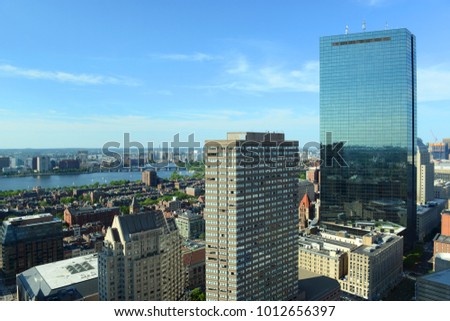 Boston Back Bay Skyline and John Hancock Tower in summer, Boston, Massachusetts, USA. Royalty-Free Stock Photo #1012656397