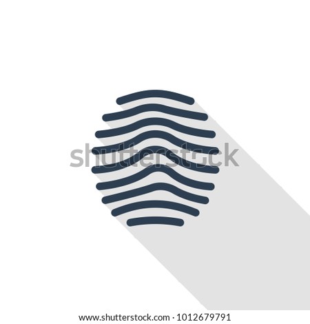biometric thumbprint, finger scan, id secure thin line flat icon. Linear vector illustration. Pictogram isolated on white background. Colorful long shadow design.