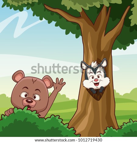 Bear and skunk at forest