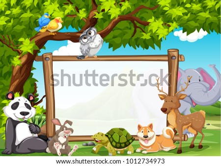 Board template with wild animals in zoo illustration