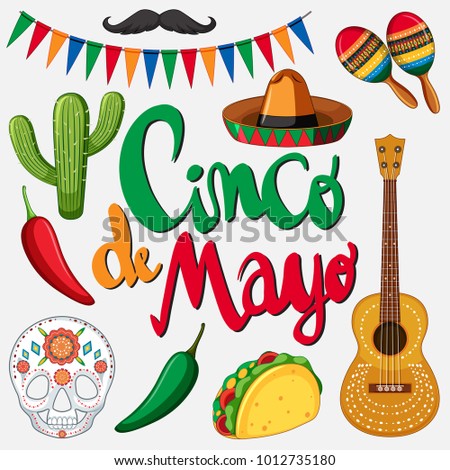 Cinco de mayo card template with mexican hat and food illustration