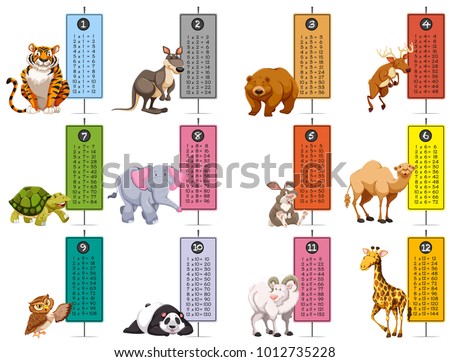 Wild animals and time tables template illustration