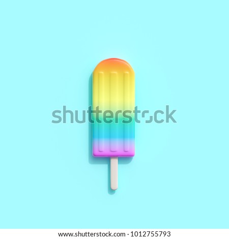 Rainbow an ice cream on blue background. minimal creative idea. Royalty-Free Stock Photo #1012755793