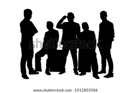 Silhouettes of five businessman isolated on  white background