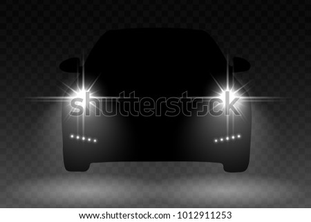 Car light flash effect with automobile silhouette on transparent background. Vector illustration