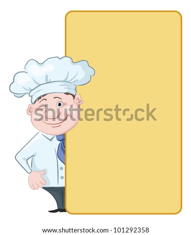 Cartoon cook - chef winking looks out poster, free for your text