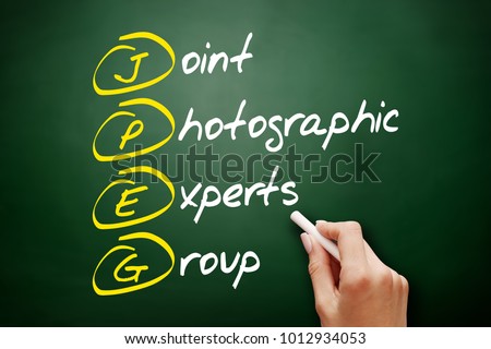 JPEG - Joint Photographic Experts Group acronym, concept on blackboard
