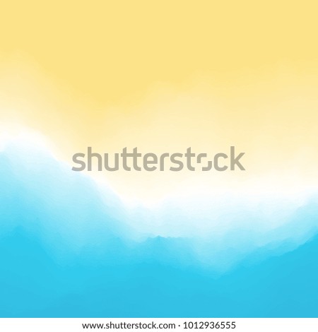 Sand and waves with foam. Southern beach background. Top down view from above. Vacation and travel. Vector illustration.