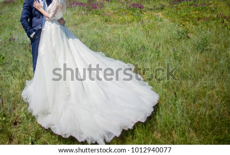 bride and groom in the field