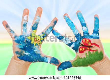 Child Hand Painted on spring background,
See my portfolio for more