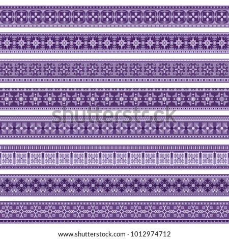 Abstract ethnic nature tile stripes. Ornamental vector borders set