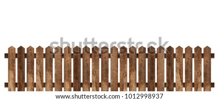 Brown wooden fence isolated on white background with parallel plank old. Object with clipping path Royalty-Free Stock Photo #1012998937