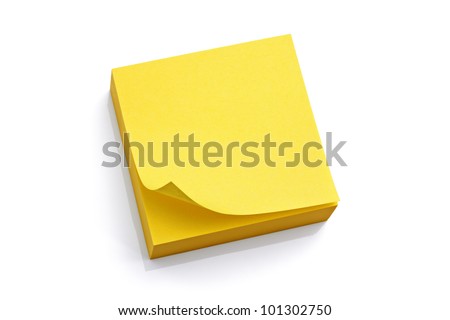Blank yellow sticky note block isolated on white background Royalty-Free Stock Photo #101302750