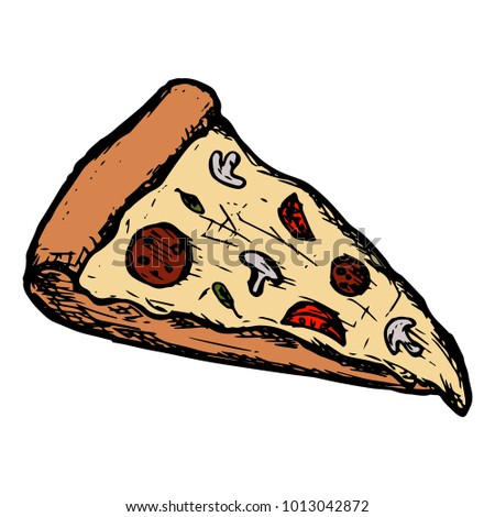 Hand drawn pizza slice on a white background. Vector
