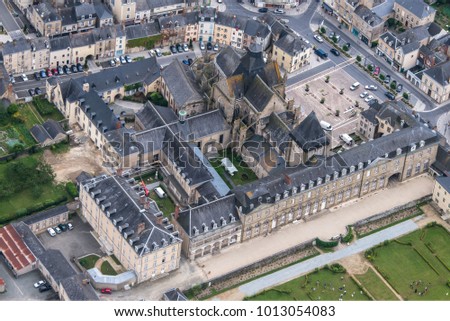 aerial view of the castle of Evron in the department of Mayenne in France