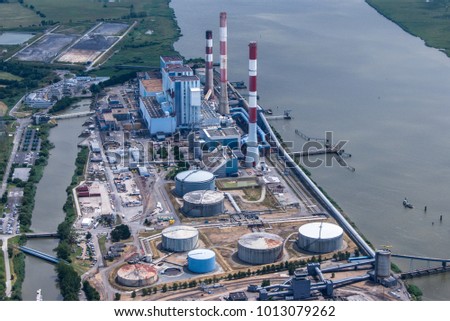 aerial view of thermal power station fuel oil at Cordemais in Loire Atlantique in France