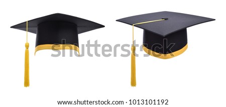 Graduation cap with gold tassel isolated on white background. Royalty-Free Stock Photo #1013101192
