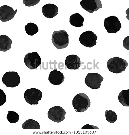 Vector seamless pattern with hand drawn black watercolor polka dots. Isolated on white. Clipping paths included. Royalty-Free Stock Photo #1013103607