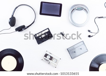 objects for audio recordings on a white background