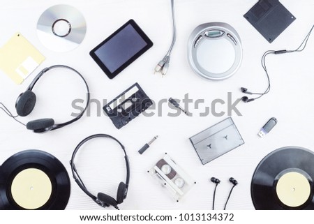 objects for audio recordings on a white background