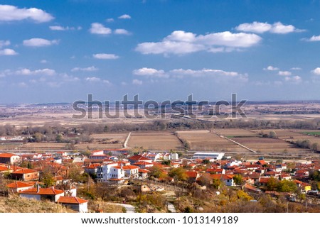 The city of Soufli, in Evros region, northern Greece, right by the Greek Turkish borders. The fields beyond the line of trees seen in the middle of the picture, is turkish territory.