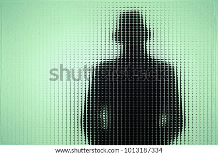 Figure of a man with hat behind blue glass. Element design. Royalty-Free Stock Photo #1013187334