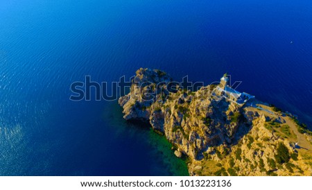 aerial Photo from iconic archaeological site of Iraion near Lake Vouliagmenis, Loutraki, Greece