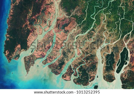 River delta of the Irrawady, a river that flows from north to south through Myanmar - Modified elements of this image furnished by ESA 
