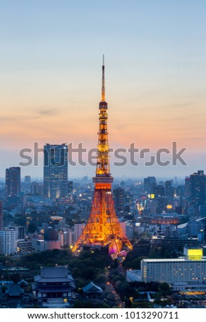 Tokyo skyline with tokyo tower during dusk time,Japan.