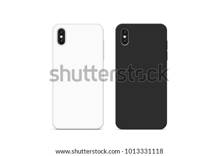 Blank black and white phone case mock up, stand isolated, 3d rendering. Empty smartphone cover mockup ready for logo or pattern print presentation. Cellphone protector cover concept. Cell casing