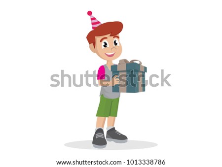 Cartoon character, Little boy holding a gift box., vector eps10