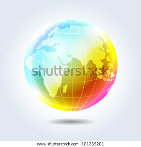 Colorful glossy rainbow earth globe icon hanging in light space