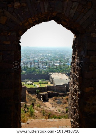 Golconda fort  , Hyderabad ,India ,   A tourist spot of historical importance Golconda Fort, also known as Golkonda is a fortified citadel and an early capital city of the Qutb Shahi dynasty, located 