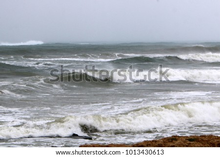 Storm on the Mediterranean Sea off the coast of Israel