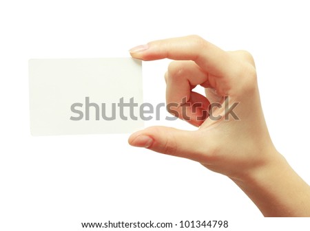 card blank in a hand isolated on white