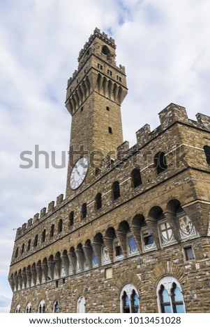 Fragment of Old Palace (Palazzo Vecchio or Palazzo della Signoria) - the town hall of Florence. Piazza della Signoria, Florence. Italy.
