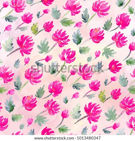 Seamless floral pattern with beautiful hand painting watercolor flowers