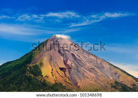 OMETEPE, NICARAGUA: View of Conception Volcano's colorful ash deposits and green slopes. Royalty-Free Stock Photo #101348698