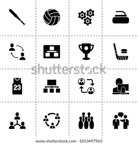 Team icons. vector collection filled team icons. includes symbols such as planning, communication, businessmen communication, gear. use for web, mobile and ui design.