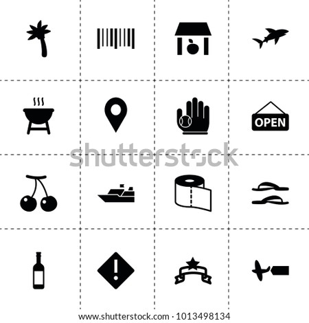 Label icons. vector collection filled label icons. includes symbols such as cherry, storage, toilet paper, warning, banner, plane, open. use for web, mobile and ui design.