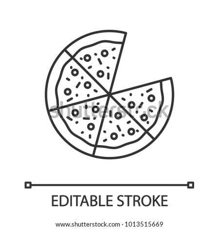 Pizza linear icon. Thin line illustration. Pizzeria sign. Contour symbol. Vector isolated outline drawing. Editable stroke