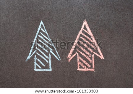 Two arrows drawing on school chalkboard
