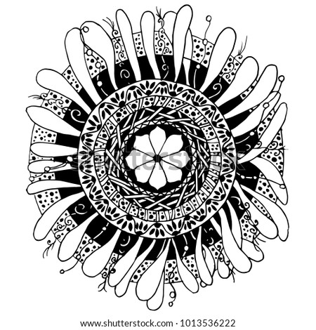 Hand drawn vector monochrome mandala sketch, doodle style design element, ethnic amulet for print, for web
