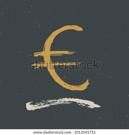 Euro sign icon brush lettering, Grunge calligraphic symbols, vector illustration isolated on white background.