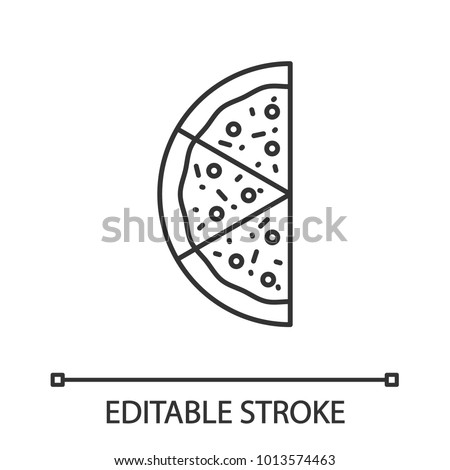 Half of pizza linear icon. Thin line illustration. Contour symbol. Vector isolated outline drawing. Editable stroke