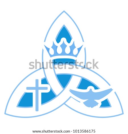 Vector illustration for Christian community: Holy Trinity. Trinity symbol with three hypostases as one God: Crown for the Father, Cross for the Son Jesus Christ, and the Holy Spirit as a dove. Royalty-Free Stock Photo #1013586175
