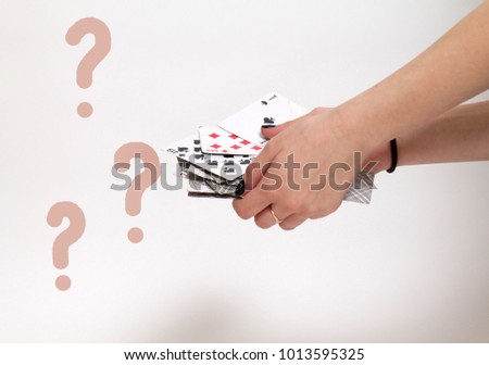 Girl on a white background with cards. pirate.