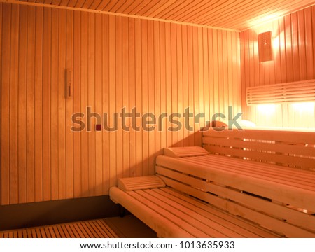 A healthy wooden hot sauna Royalty-Free Stock Photo #1013635933