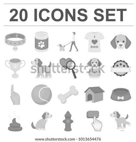 Pet dog monochrome icons in set collection for design. Caring for the puppy bitmap symbol stock web illustration.