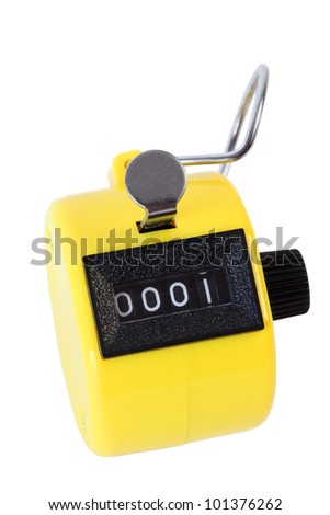 Small yellow mechanical counter isolated on white background